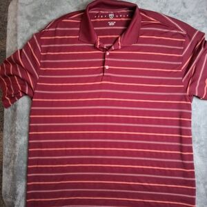 Nike Polo Shirt Men XL Red  Orange Striped Dri Fit Short Sleeve Wicking Golf